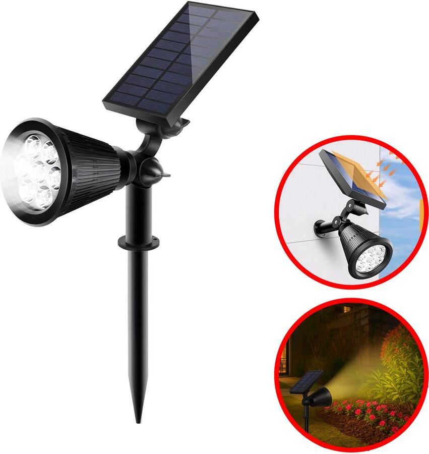 Best Active Solar Spotlight Tuinverlichting op Zonne Energie Warm Wit Licht Dag- en Nachtsensor 7 LED Lampen IP65 Waterbestendig Tuinlampen op Zonneenergie Buiten Solar Tuinverlichting Wandlamp Zwart