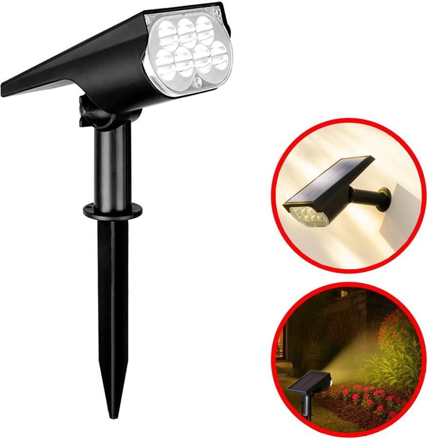 Best Active Solar Spotlight Tuinverlichting op Zonne Energie Warm Wit Licht Dag- en Nachtsensor 7 LED Lampen IP65 Waterbestendig Tuinlampen op Zonneenergie Buiten Solar Tuinverlichting Wandlamp Zwart