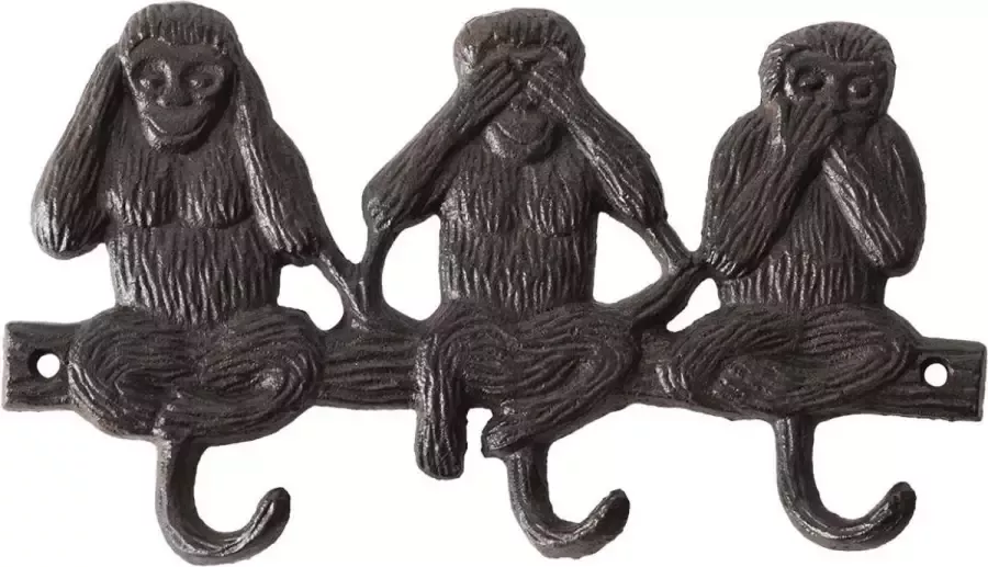 Best for Boots Kapstok met 3 kapstokhaken wandhaken gietijzer horen zien zwijgen apen 22 x 13 cm Aap apen dieren artikelen Kapstokken Gietijzeren kapstokhaakjes wandhaakjes Kapstokhaak wandhaak