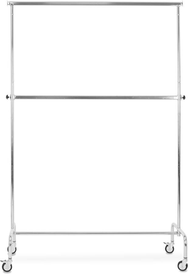 Best Mannequins Kledingrek met in hoogte verstelbare tussenbar chroom 140 cm breed op wielen
