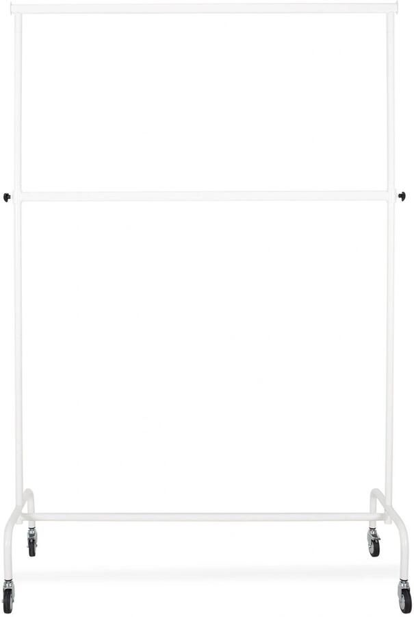 Best Mannequins Kledingrek met in hoogte verstelbare tussenbar wit poederlak 140 cm breed op wielen