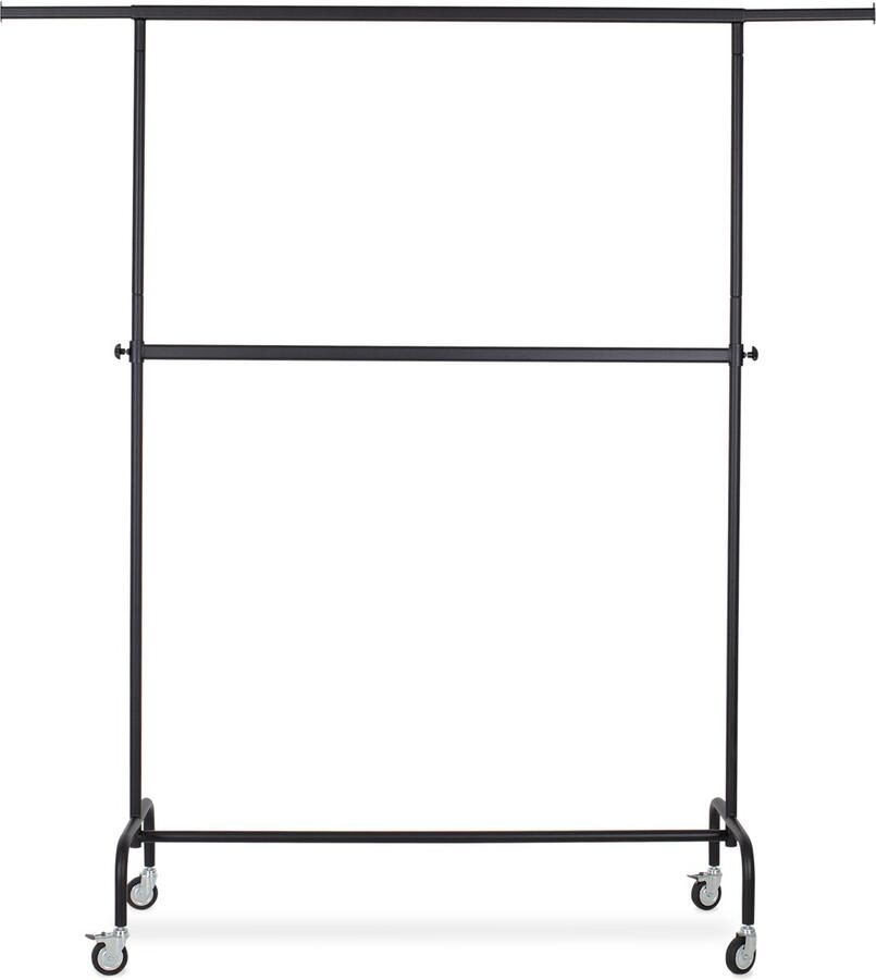Best Mannequins Kledingrek met in hoogte verstelbare tussenbar zwart poederlak 140 cm breed op wielen
