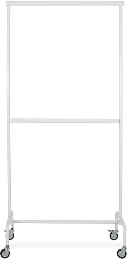 Best Mannequins Kledingrek met vaste tussenbar wit poederlak 100 cm breed op wielen