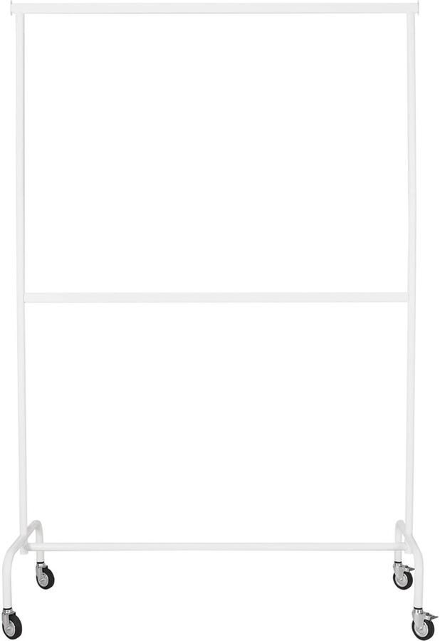 Best Mannequins Kledingrek met vaste tussenbar wit poederlak 140 cm breed op wielen