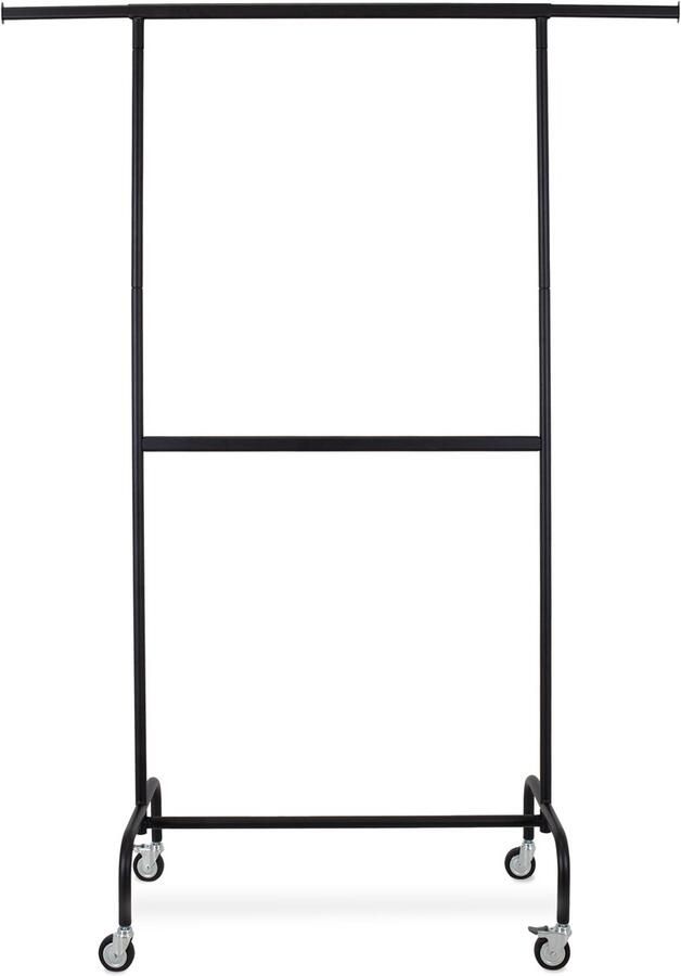 Best Mannequins Kledingrek met vaste tussenbar zwart poederlak 100 cm breed op wielen