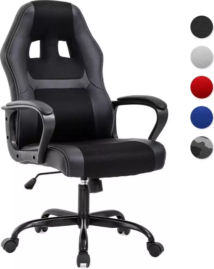 BEST OFFICE OC-SV61-Black Ergonomische gaming stoel PU-leer bureaustoel verstelbaar draaibaar Zwart