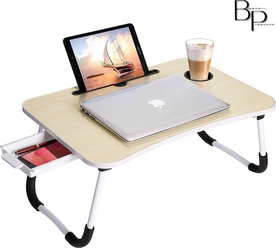 Borvat Beste s nachtkastje| laptop bureau Laptoptafel Grote draagbare opklapbare bedtafel Computer| laptop bureaustandaard met bekerhouder| telefoon houder Opberglade voor schrijfwerk eet het voedsel