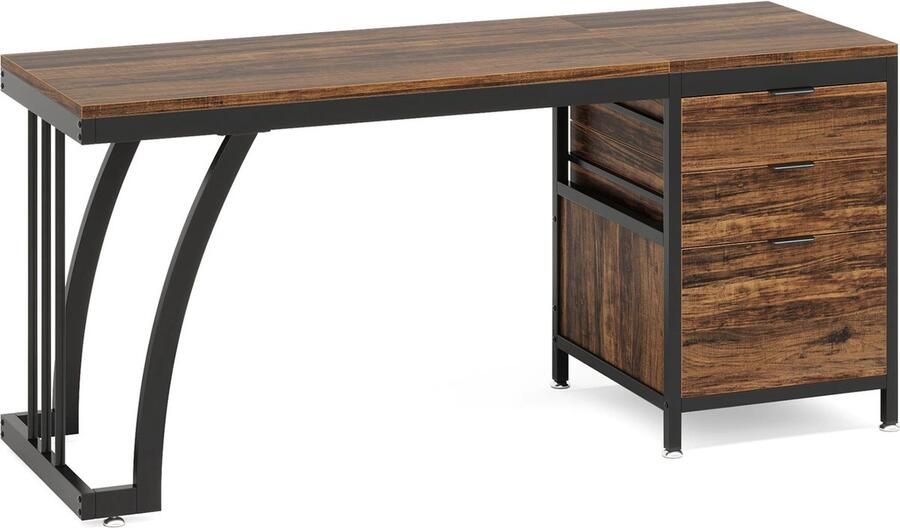 Suredeal Bureau Hout 3 Opberglades 150x50x75 cm Gaming Slaapkamer Kantoor