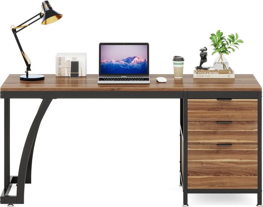 BestelBlij Computerbureau 3 lades Industriële look Licht bruin met zwart 150 x 50 x 75 cm