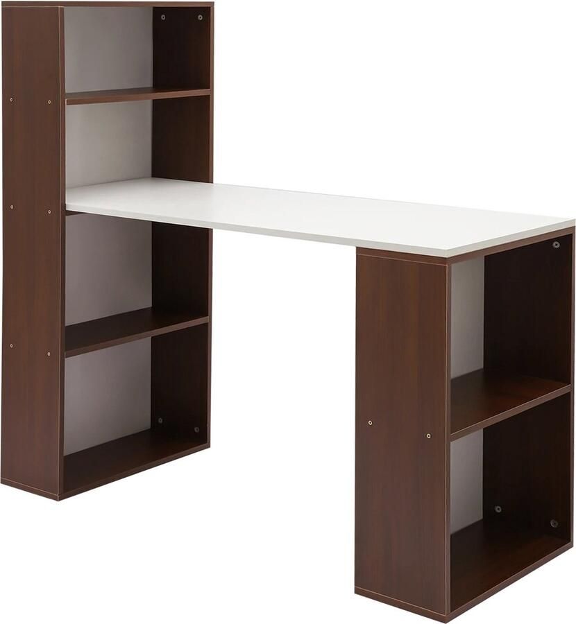 BestelBlij Computerbureau Met boekenplank Bruin met wit 120x50x120 cm Multifunctioneel