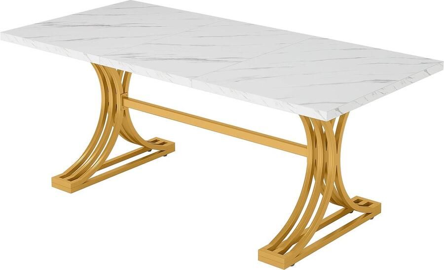 BestelBlij Eettafel Rechthoek 4 tot 6 personen Wit marmerlook Goud metalen onderstel 80x160 cm