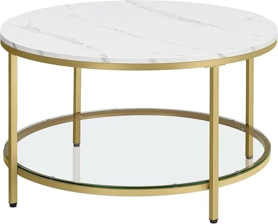 BestelBlij Salontafel Rond Wit Goud 80x46 cm Metaal en glas