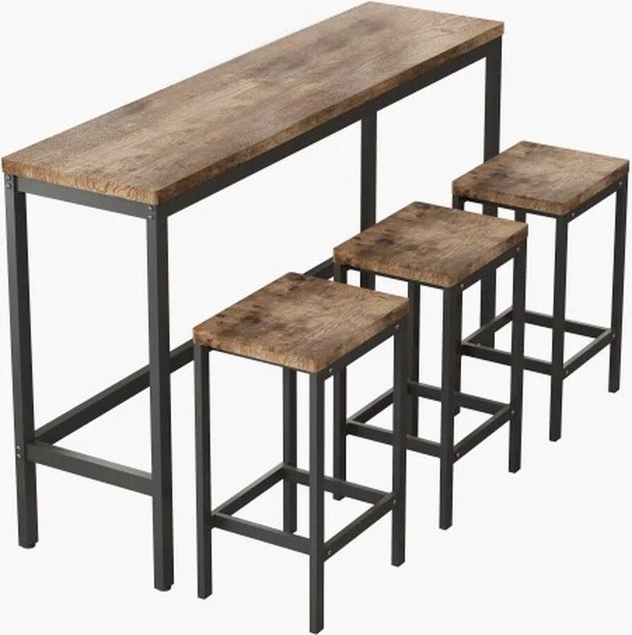 BestelBlij Smalle eettafel set Bar Met 3 barkrukken Industriële look 153x40x90 cm