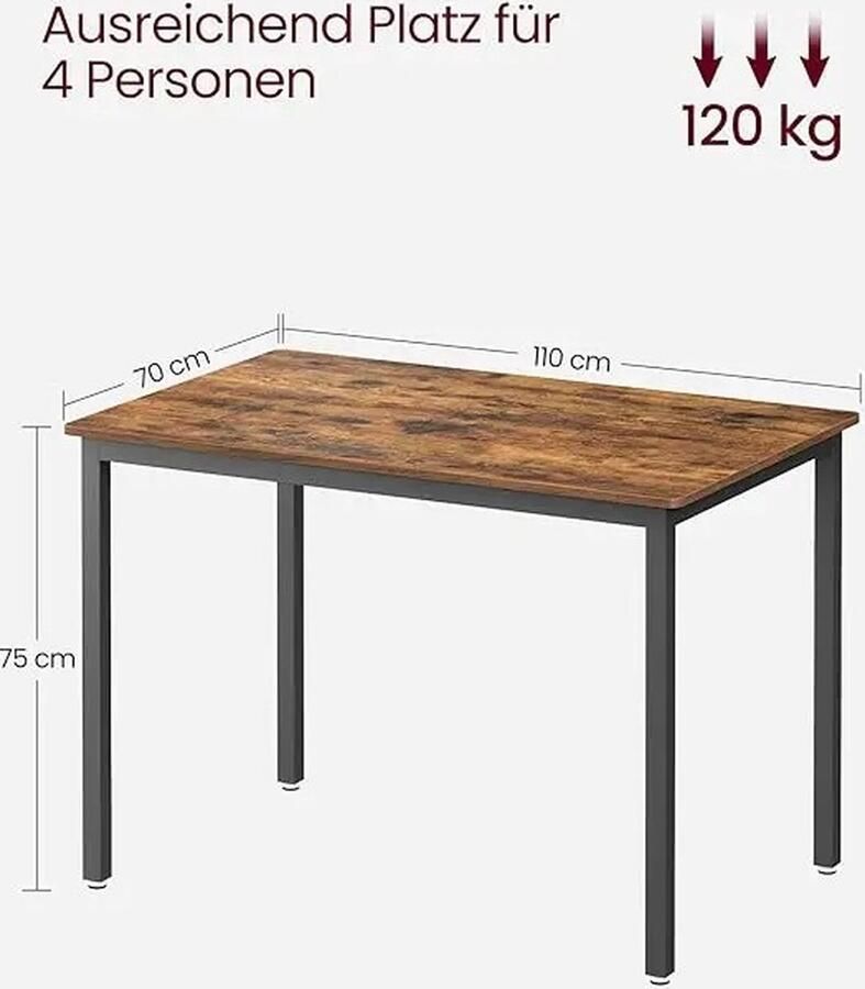 BestelBlij Tafel Eettafel Keukentafel Industriële look Zwart metaal met Donkerbruin hout 70x110x75 cm