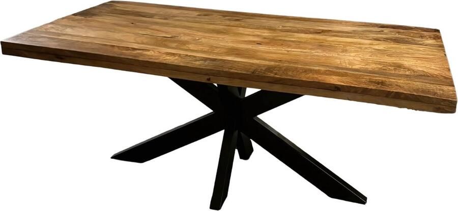 BestHomeDeals Eettafel Mangohout Rechthoek 200x100x76cm Spinpoot Metaal