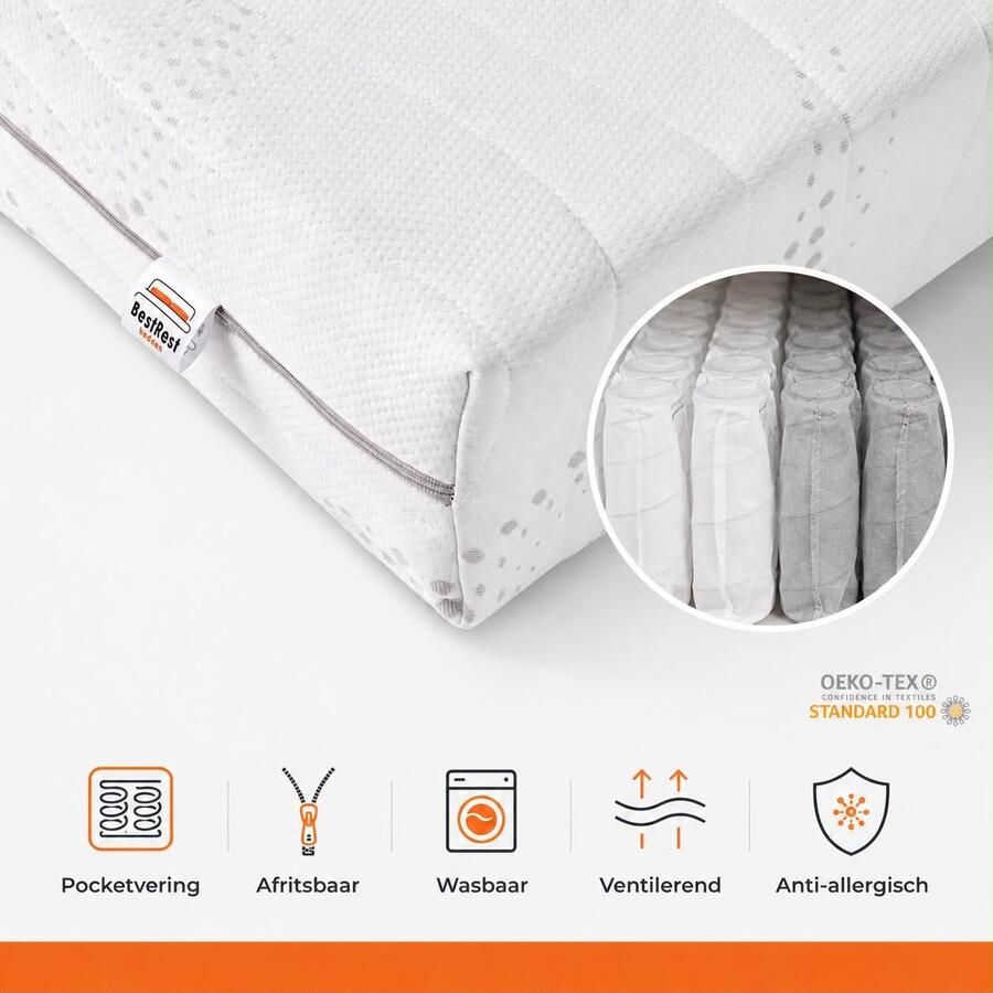 Bestrest Bedden Pocketvering matras 140x190cm HR koudschuim Hybrid 7 zones Koudschuim matras geveerd Circa 25cm Matrasdikte - Foto 2