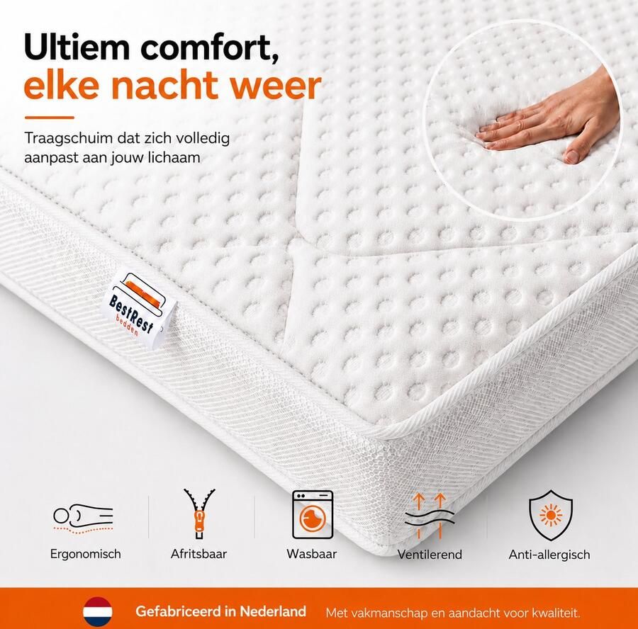 Bestrest Bedden Topdekmatras 180x210 Topper Nasa Traagschuim Ademend Tencel Hoes Ergonomisch & Drukverlagend Topdekmatras Nasa Memory Foam Ca 12cm Dik - Foto 2