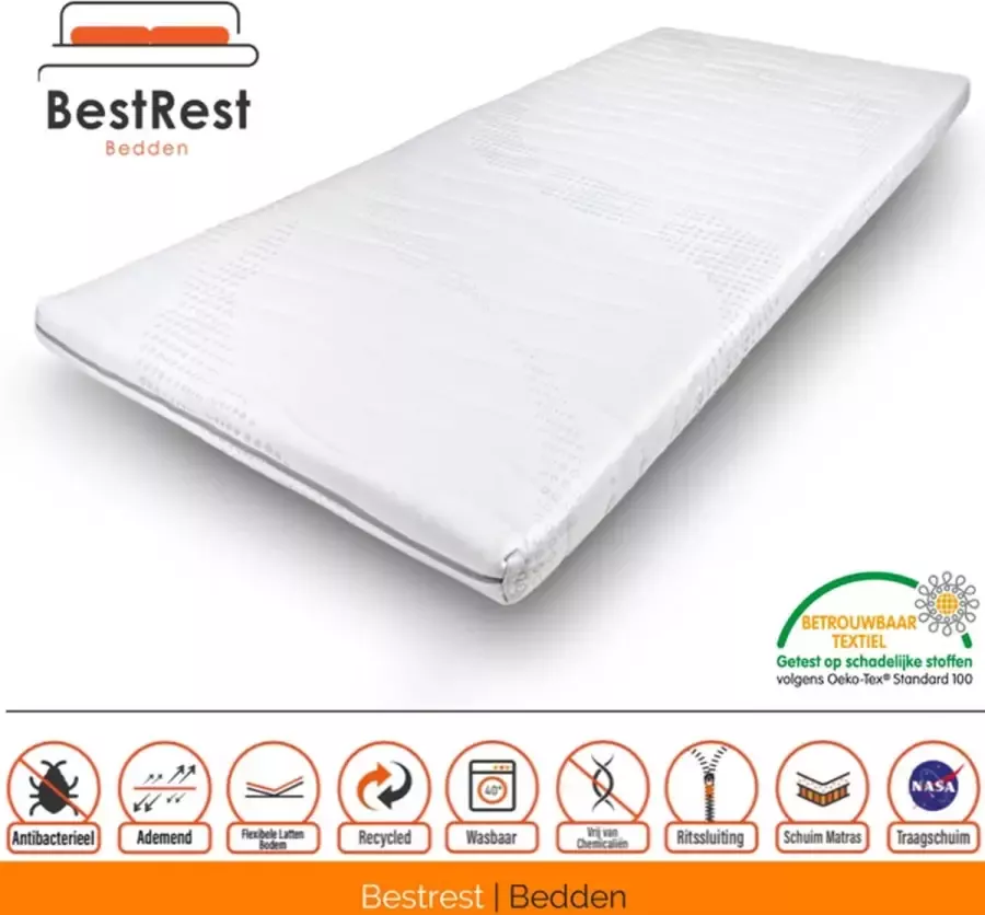 Bestrest Bedden Cooltouch Topdekmatras Nasa Traagschuim topper 110x190cm ca. 7 cm dik