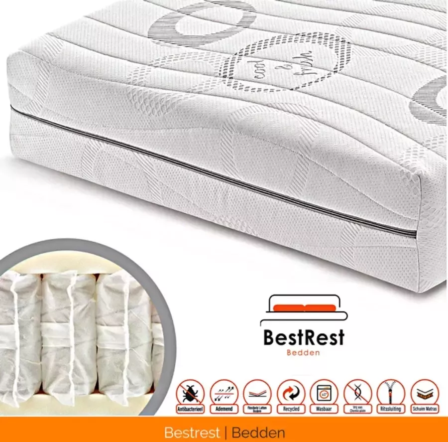 Bestrest Bedden Matras 120x200 Pocketveer Matras BestRest Matras 2 in 1 matras Koudschuim Hybrid extra dik afneembaar hoes 25cm dik