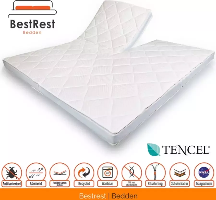 Bestrest Bedden Topdekmatras 160x200 (MET SPLIT) Split Topper Traagschuim Topmatras Memoryfoam Tencel Hoes Ergonomisch ca. 12cm dik - Foto 2