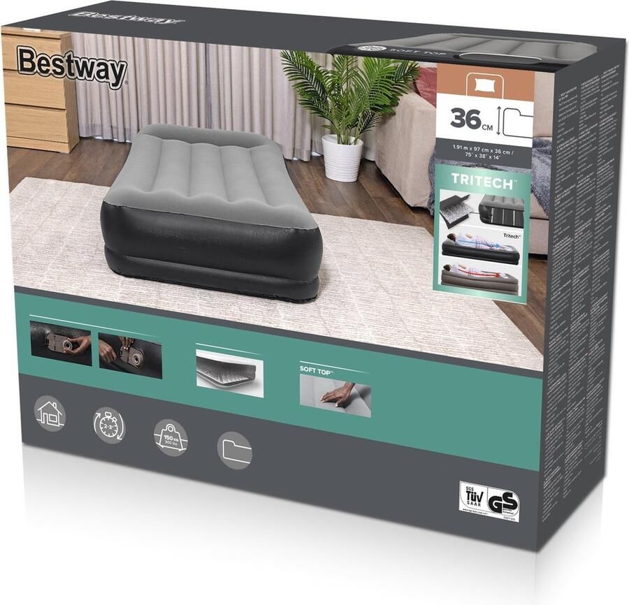 Bestway Tritech Twin Luchtmatras met Ingebouwde AC Pomp 1 91 m x 97 cm x 36 cm