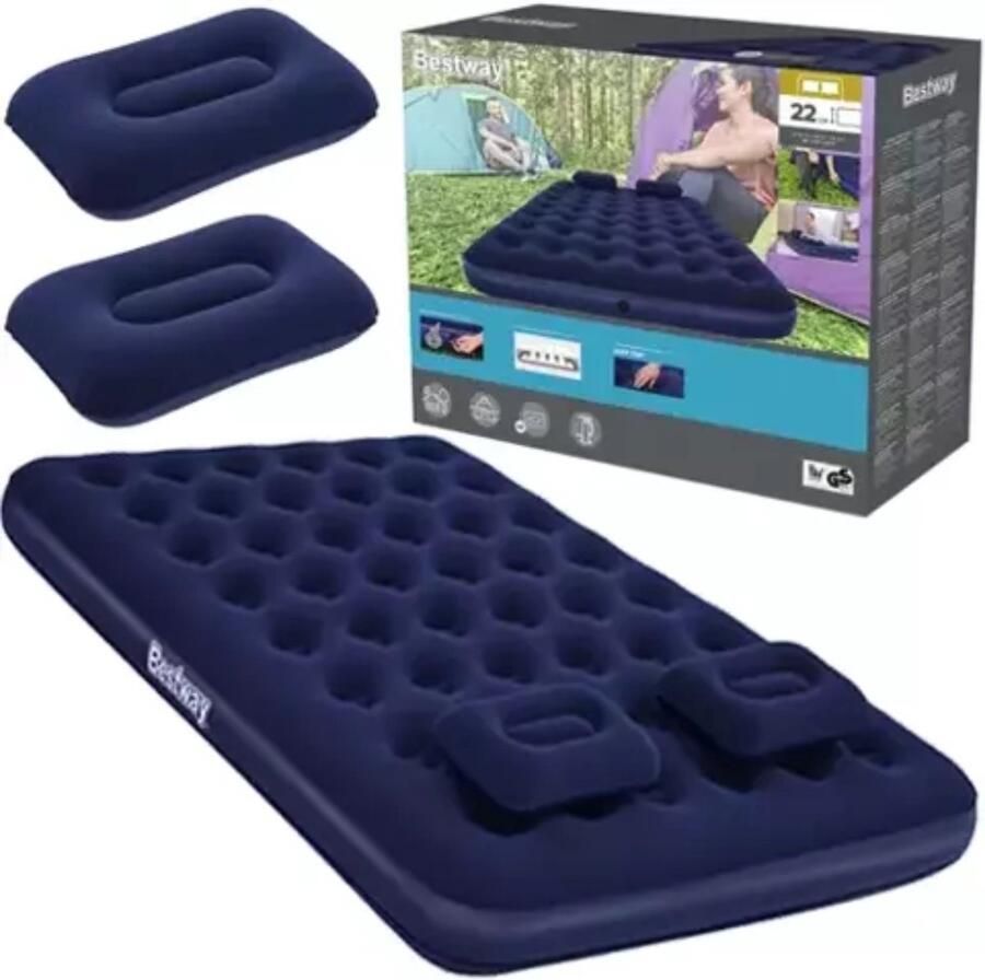 Bestway Twee Persoons Luchtbed met Pomp en Kussens 203x152x22 cm Luxe en Comfort