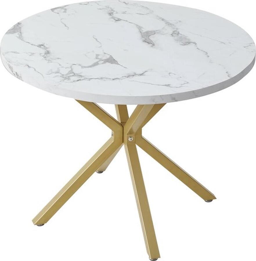 Betaalbare goederen Eettafel 100 cm Luxe Gouden Onderstel Marmer Look Rond Meubels