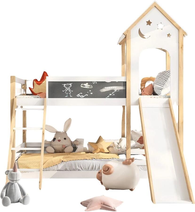 Betaalbare goederen Peuterbed 90x200cm Tweepersoonsbed Kinderbed Stapelbed Voor Kinderen Hoogslaper Met Glijbaan