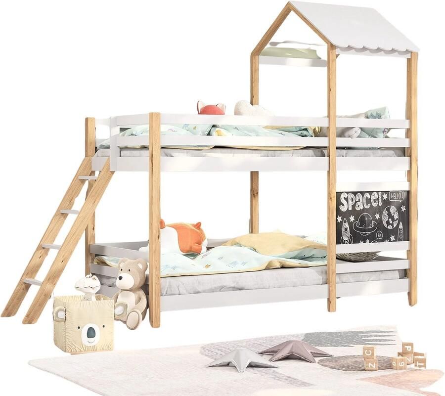 Betaalbare goederen Peuterbed 90x200cm Tweepersoonsbed Kinderbed Stapelbed Voor Kinderen Hoogslaper Met Glijbaan