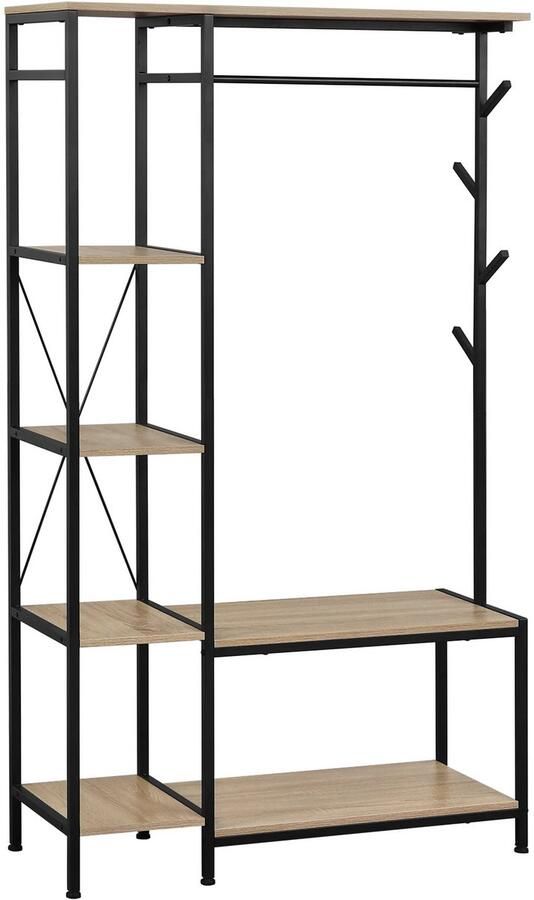 Betaalbare goederen Vrijstaande Kapstok Bruin Met Bank Met Planken Slaapkamer Hal Kledingrek Kapstok