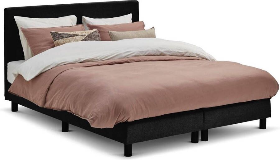 Maxi Cisano Boxspring 120x200 cm Gestoffeerde Boxspring met Matras Bed met Pocketvering Matras Zwart Tweepersoonsbed