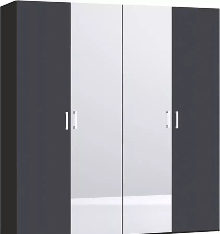 Beter Bed Basic Draaideurkast Compact met spiegel 202.5 x 215 x 58 5 cm zwart