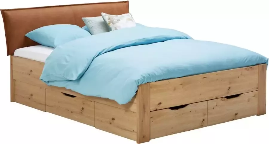 Beter Bed Beddenreus bed Space met lederlook hoofdbord en opbergladen 120 x 200 cm eiken + bruin