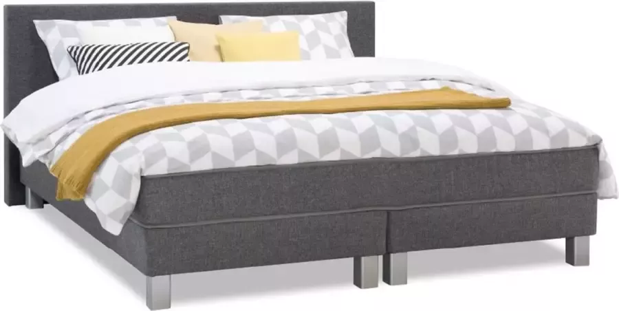 Beter Bed Beddenreus Kerry Deluxe Complete Boxspring met Gestoffeerd Matras 140x200 cm Antraciet