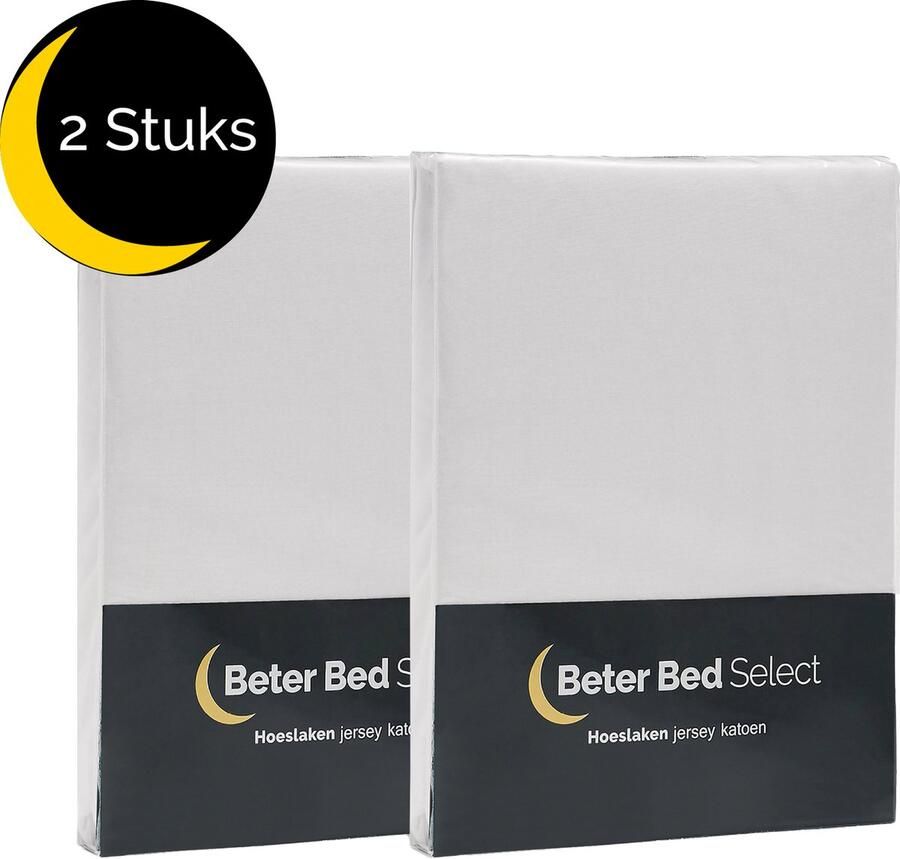 Beter Bed Select Jersey Hoeslaken 100 x 200 210 220 cm 2 Stuks 100% Katoen Matrasbeschermer Matrashoes Wit