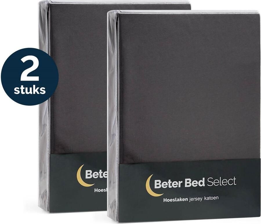 Beter Bed Select Jersey Hoeslaken 100 x 200 210 220 cm 2 Stuks 100% Katoen Matrasbeschermer Matrashoes Antraciet - Foto 2