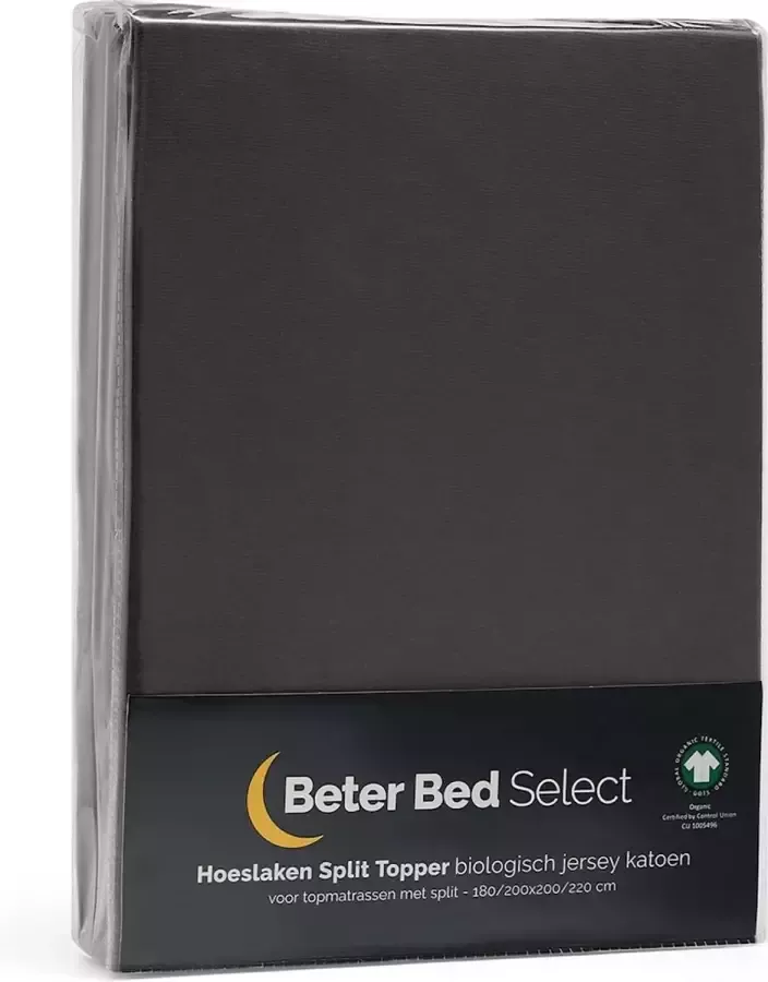 Beter Bed Select Hoeslaken Biologisch Jersey splittopper 140 160 x 200 210 220 cm antraciet