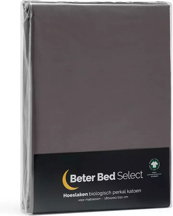 Beter Bed Select Hoeslaken Biologisch Perkal Matras 140 x 200 210 cm Tot 35 cm Antraciet