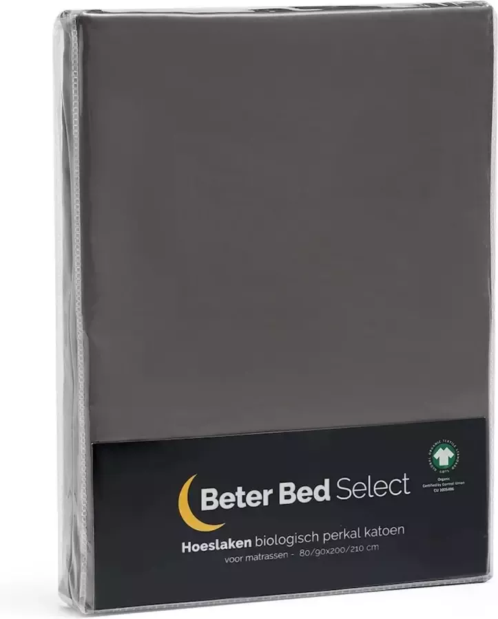 Beter Bed Select Hoeslaken Biologisch Perkal Matras 160 x 200 210 cm Tot 35 cm Antraciet
