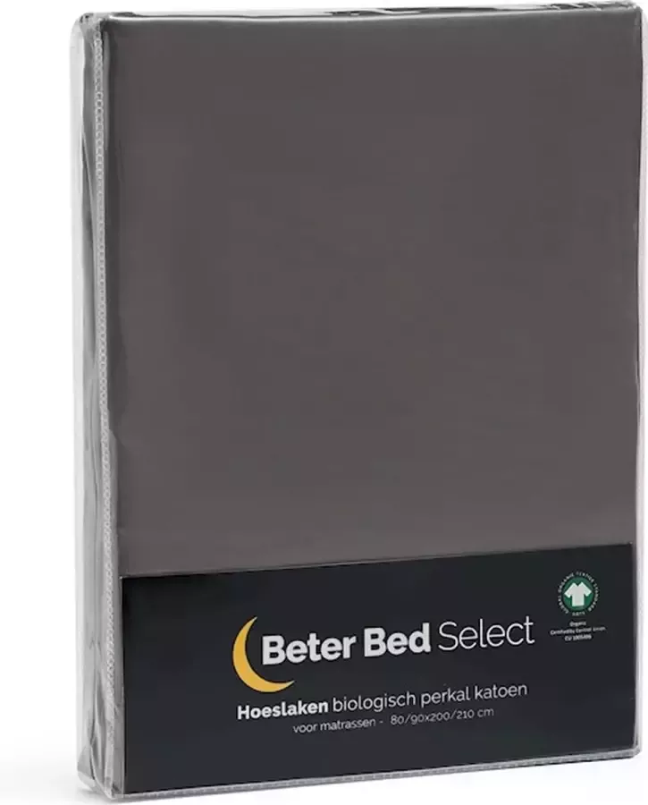 Beter Bed Select Hoeslaken Biologisch Perkal Matras 180 x 200 210 cm Tot 35 cm Antraciet