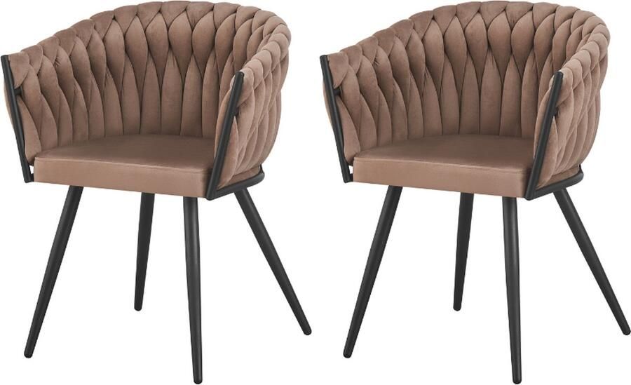 Better Nights Amelia Eetkamerstoel Set van 2 Stof Fluweel Beige Zwart Metaal