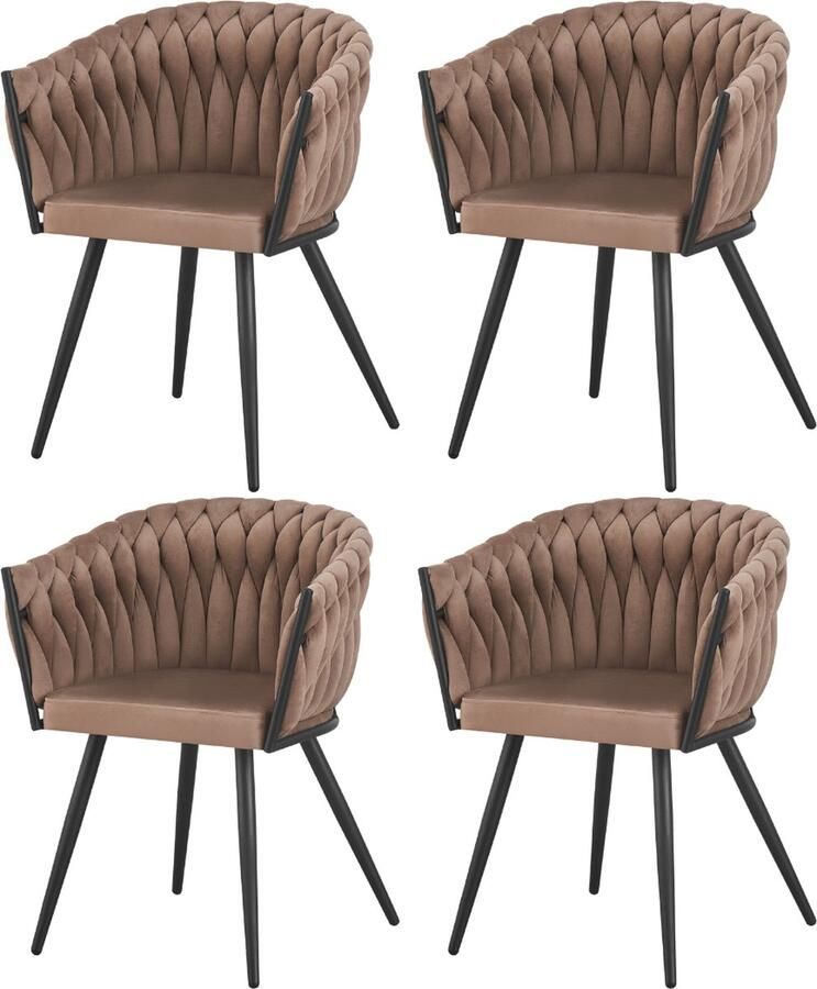 Better Nights Amelia Eetkamerstoel set van 4 Fluweel- Beige Zwart metaal