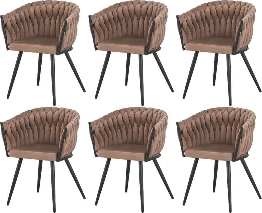 Better Nights Amelia Eetkamerstoel set van 6 Beige Fluweel Zwart metaal