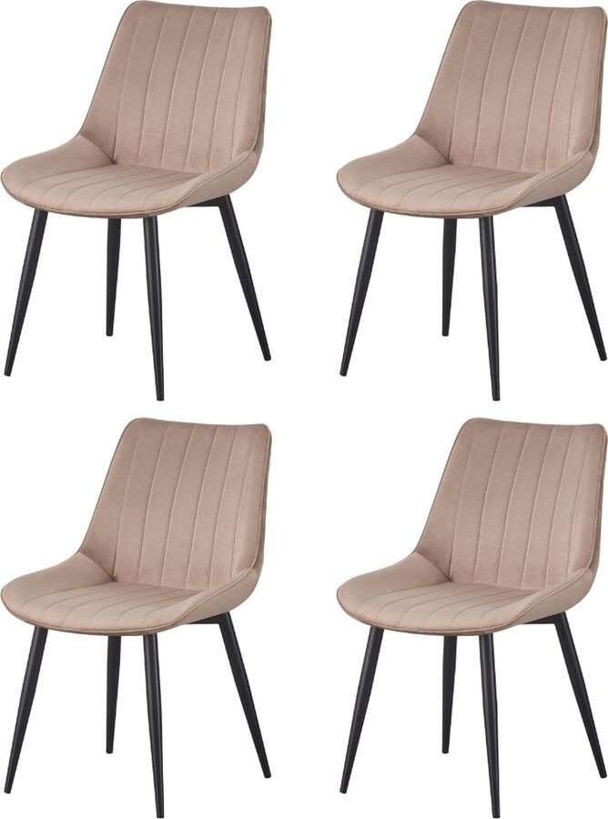 Better Nights Sally Eetkamerstoel Beige Fluweel Zwart metalen poten set van 4