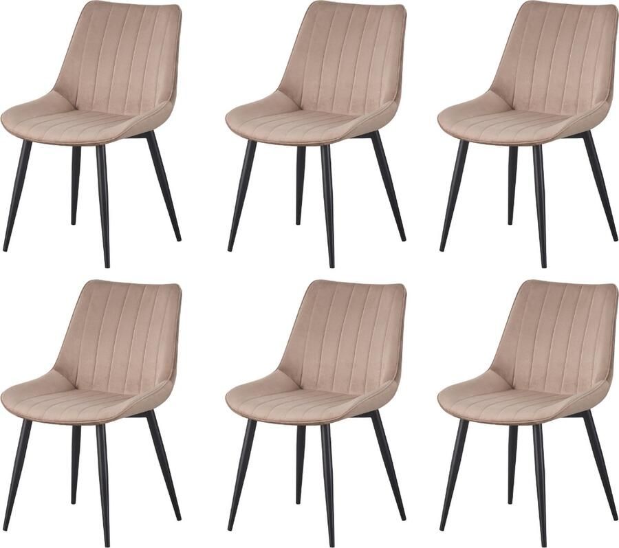 Better Nights Sally Eetkamerstoel Beige Fluweel Zwart metalen poten set van 6