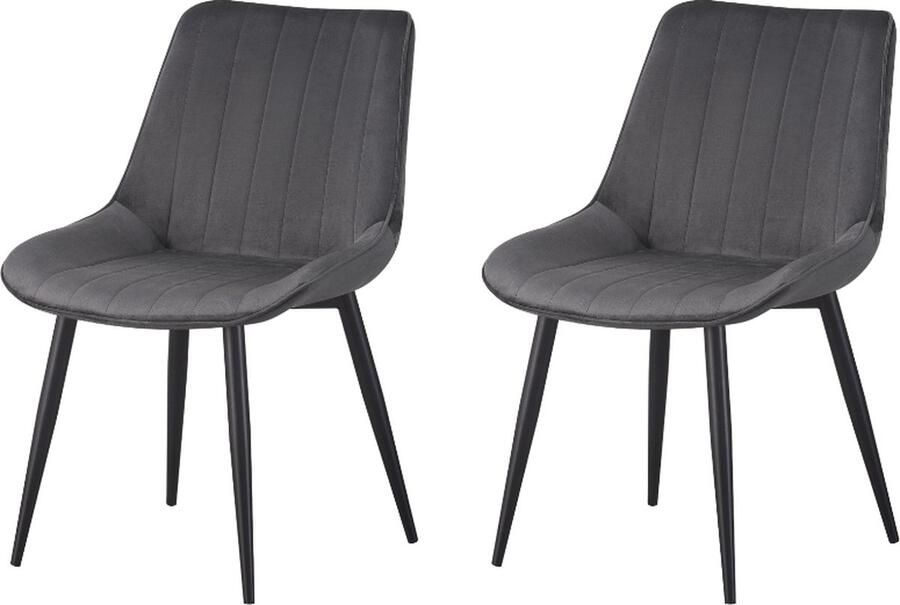 Better Nights Sally Eetkamerstoel Grijs Fluweel Zwart metalen poten set van 2
