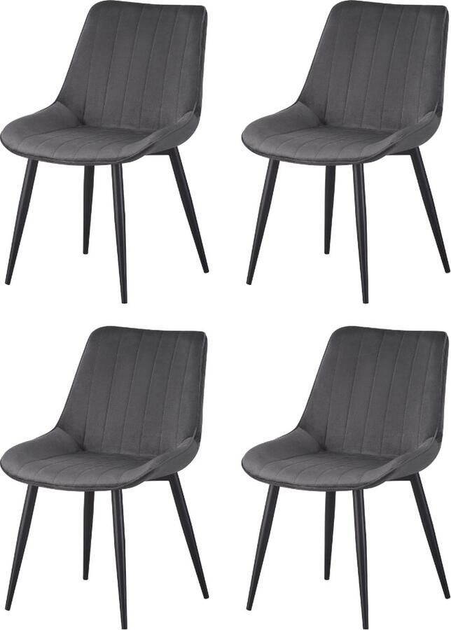 Better Nights Sally Eetkamerstoel Grijs Fluweel Zwart metalen poten set van 4