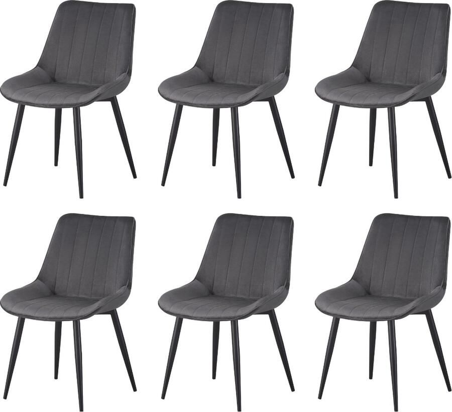 Better Nights Sally Eetkamerstoel Grijs Fluweel Zwart metalen poten set van 6