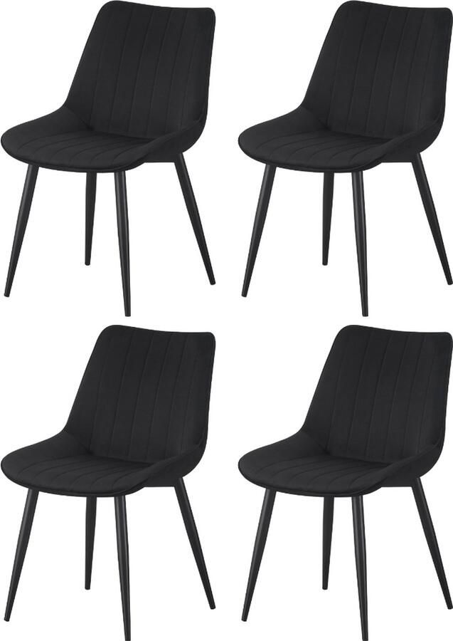 Better Nights Sally Eetkamerstoel Zwart Fluweel Zwart metalen poten set van 4