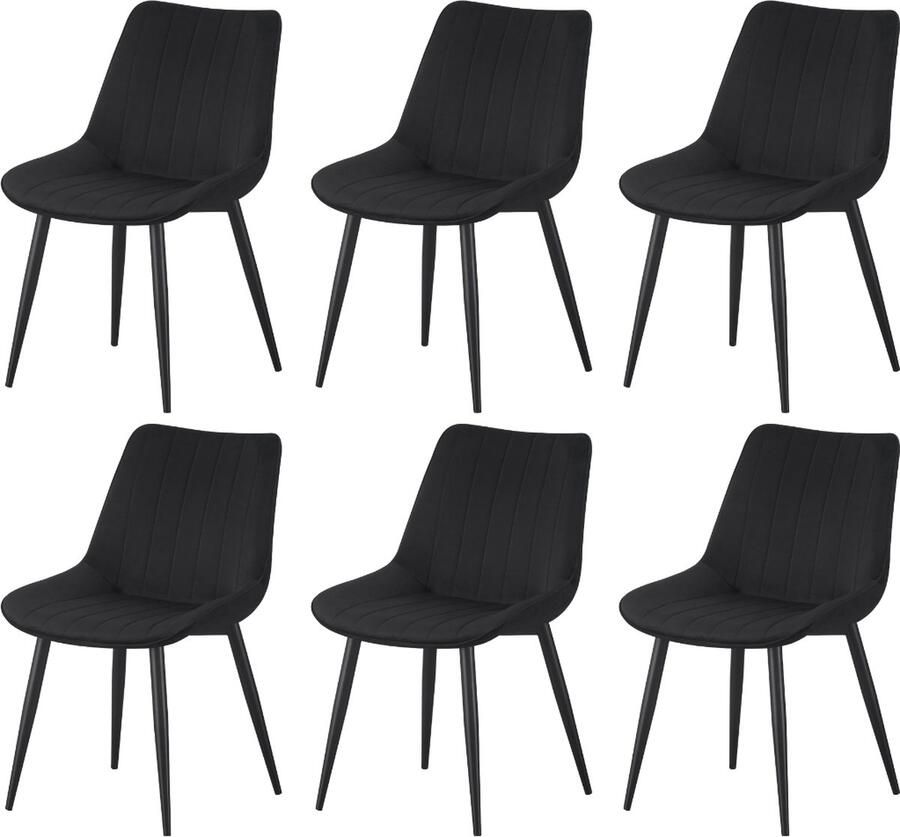Better Nights Sally Eetkamerstoel Zwart Fluweel Zwart metalen poten set van 6